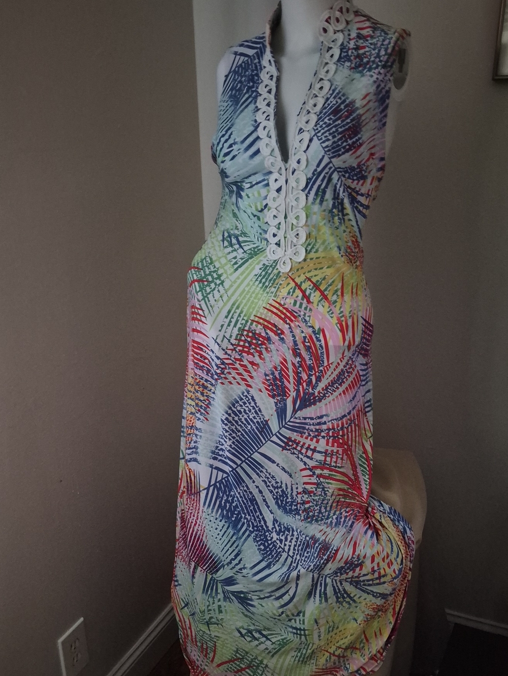 Pappagallo Multicolor Tropical Print Sleeveless Dress Full Length Size 2